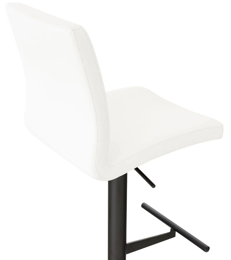 Tabouret de bar x1 réglable en hauteur et pivotant à 360° plateforme ronde en métal noir assise en PVC blanc 10_0004568