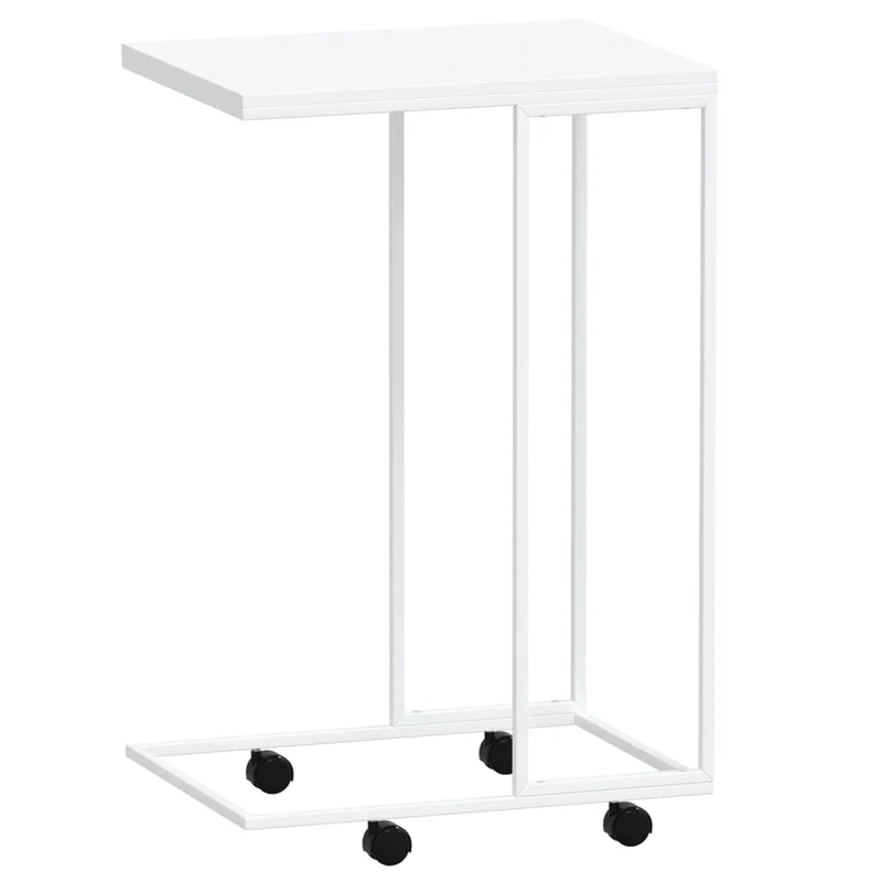 Table d'appoint en forme de C sur roulettes 40 x 30 x 63,5cm bois d'ingénierie blanc DEC031291