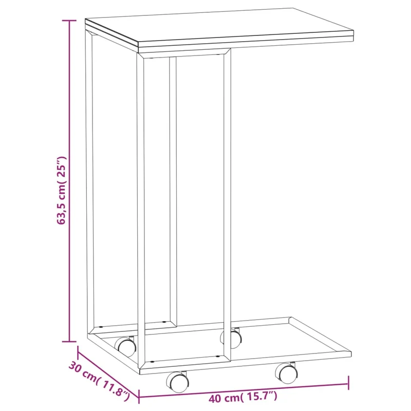 Table d'appoint en forme de C sur roulettes 40 x 30 x 63,5cm bois d'ingénierie blanc DEC031291