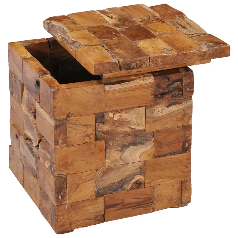 Tabouret assise table d'appoint avec compartiment de rangement en bois de teck massif brun DEC026341
