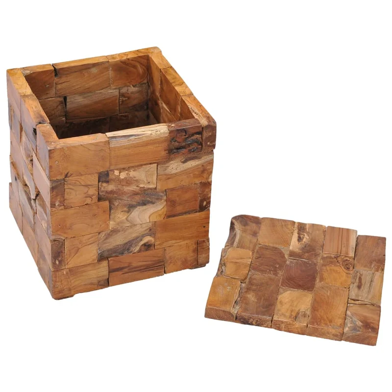 Tabouret assise table d'appoint avec compartiment de rangement en bois de teck massif brun DEC026341