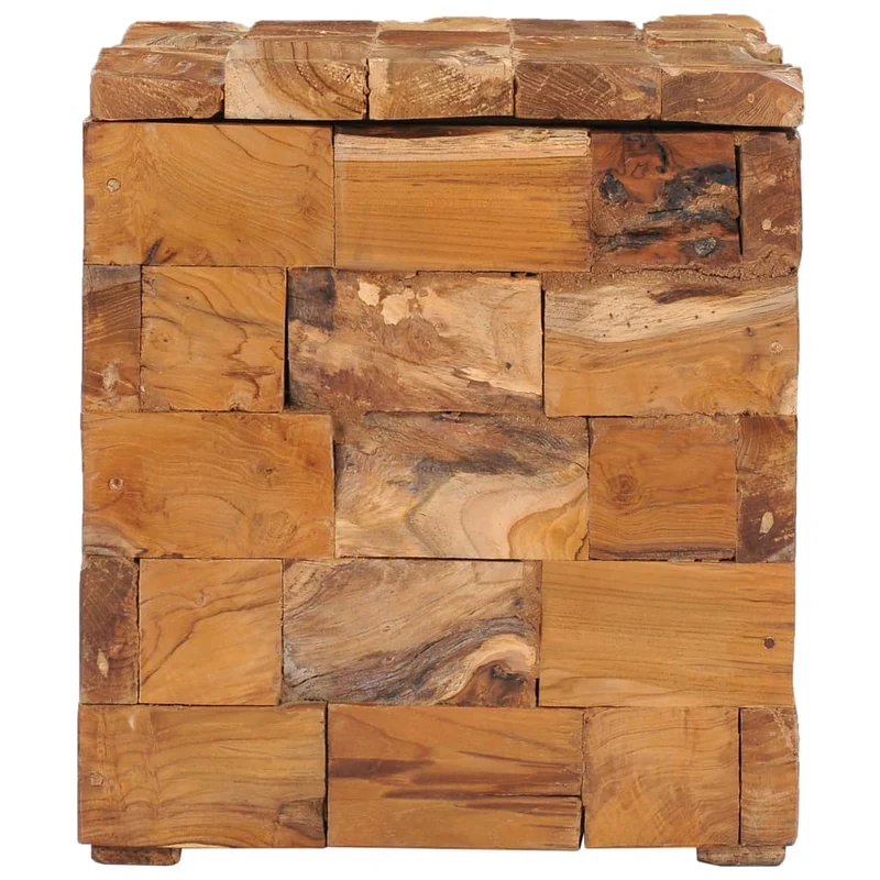 Tabouret assise table d'appoint avec compartiment de rangement en bois de teck massif brun DEC026341