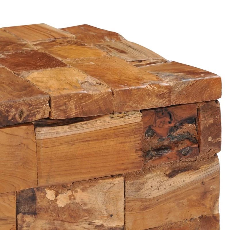 Tabouret assise table d'appoint avec compartiment de rangement en bois de teck massif brun DEC026341