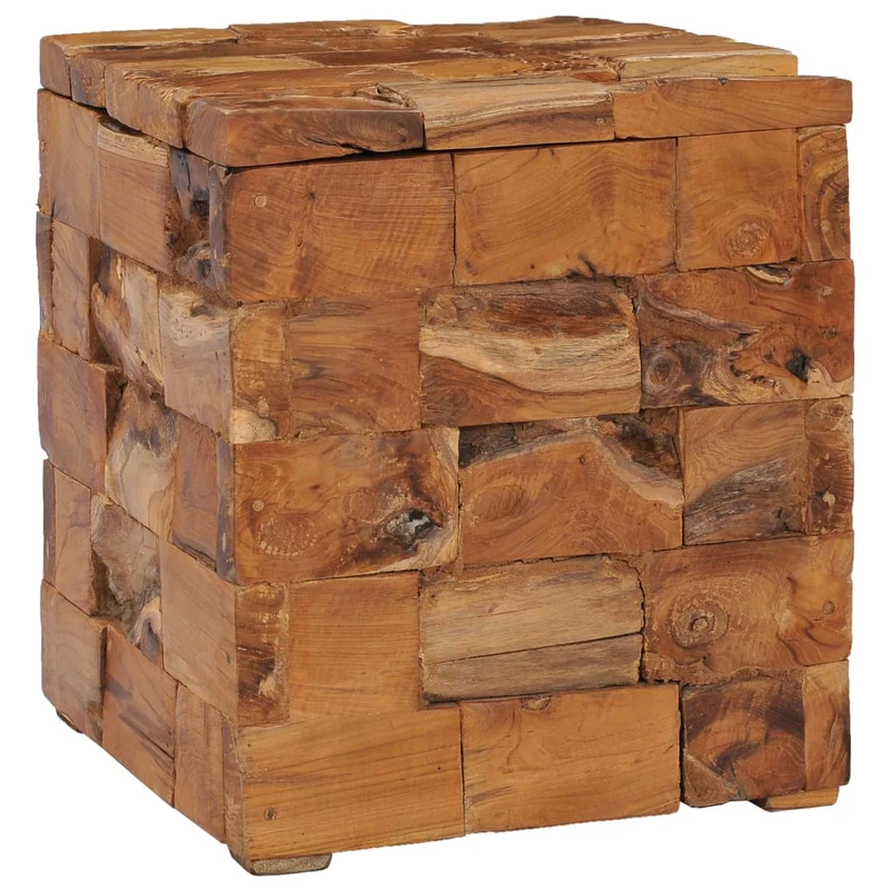 Tabouret assise table d'appoint avec compartiment de rangement en bois de teck massif brun DEC026341