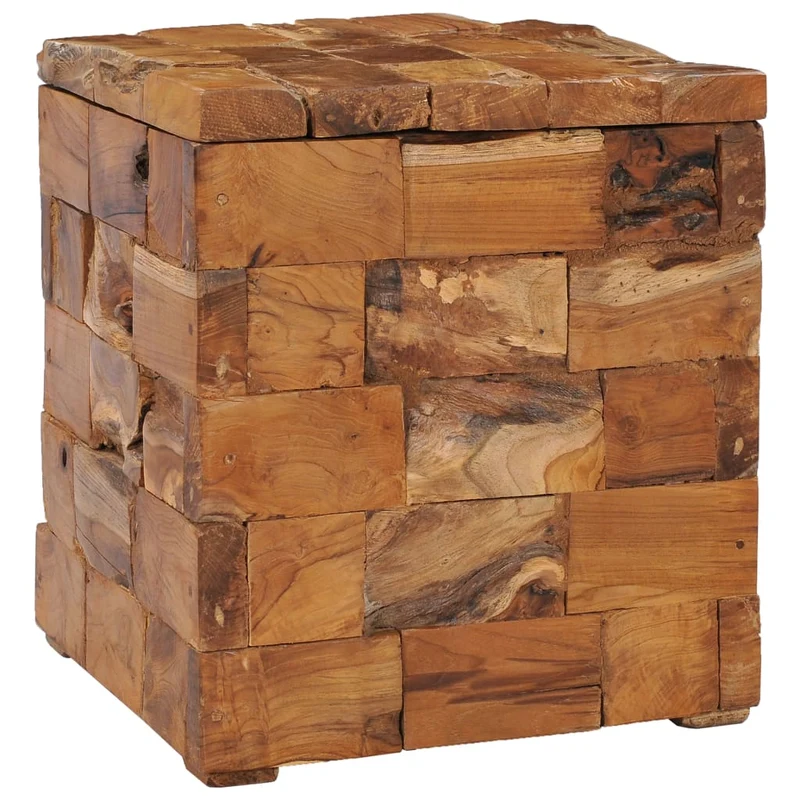 Tabouret assise table d'appoint avec compartiment de rangement en bois de teck massif brun DEC026341