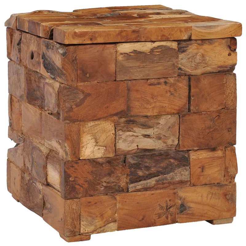 Tabouret assise table d'appoint avec compartiment de rangement en bois de teck massif brun DEC026341