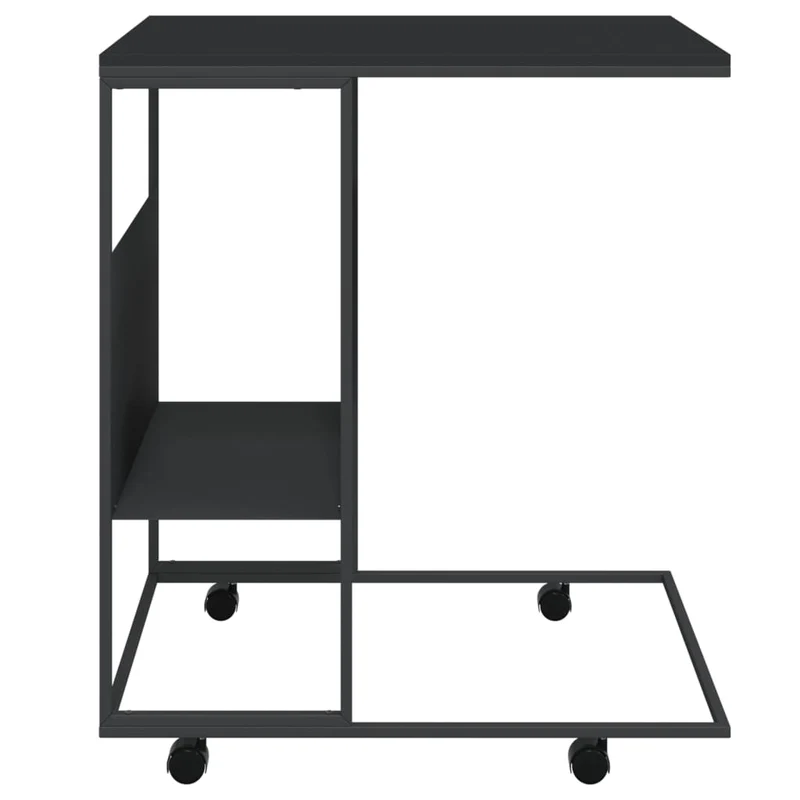 Table d'appoint en forme de C sur roulettes 55 x 36 x 63,5 cm bois d'ingénierie noir DEC031300