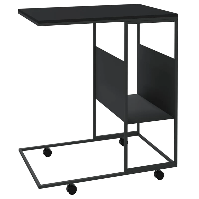 Table d'appoint en forme de C sur roulettes 55 x 36 x 63,5 cm bois d'ingénierie noir DEC031300