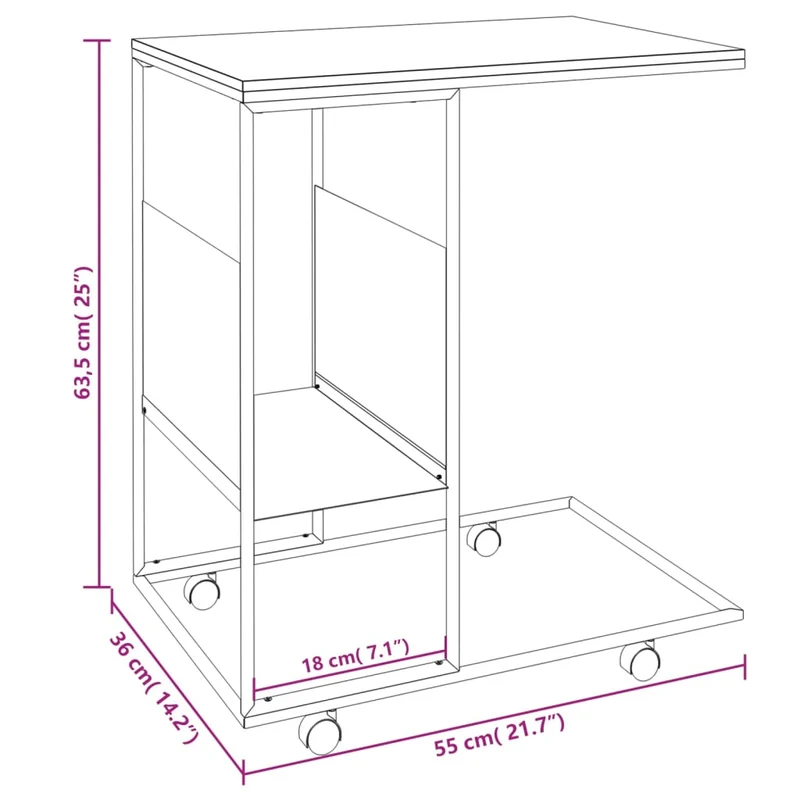 Table d'appoint en forme de C sur roulettes 55 x 36 x 63,5 cm bois d'ingénierie noir DEC031300
