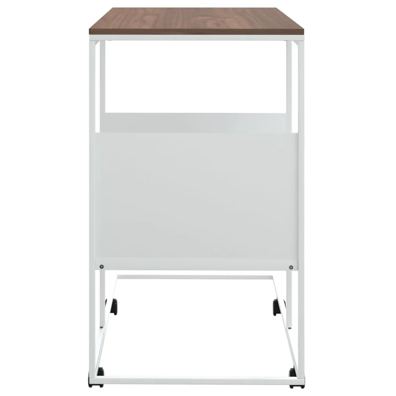 Table d'appoint en forme de C sur roulettes 55 x 36 x 63,5cm bois d'ingénierie marron et fer blanc DEC031294