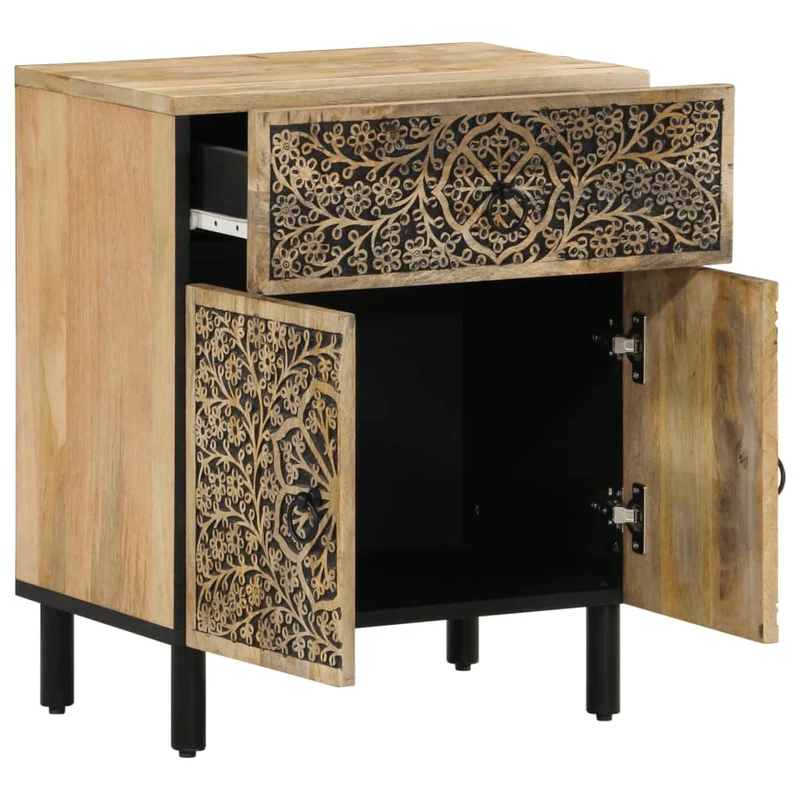 Table de chevet avec tiroir et compartiment de rangement 50 x 33 x 60 cm bois de manguier massif DEC033035