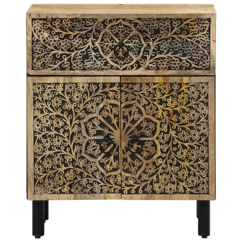 Table de chevet avec tiroir et compartiment de rangement 50 x 33 x 60 cm bois de manguier massif DEC033035
