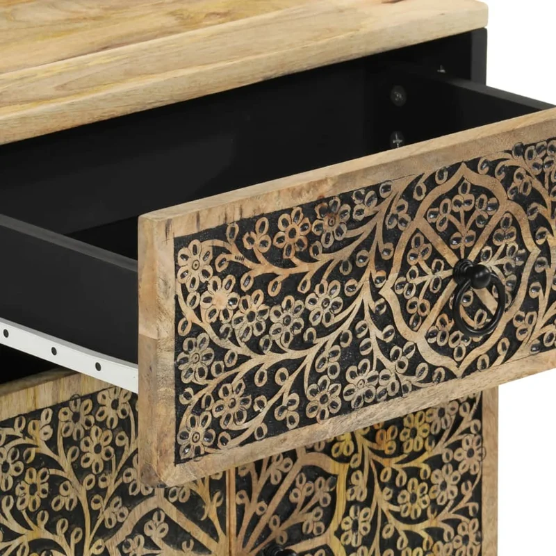 Table de chevet avec tiroir et compartiment de rangement 50 x 33 x 60 cm bois de manguier massif DEC033035