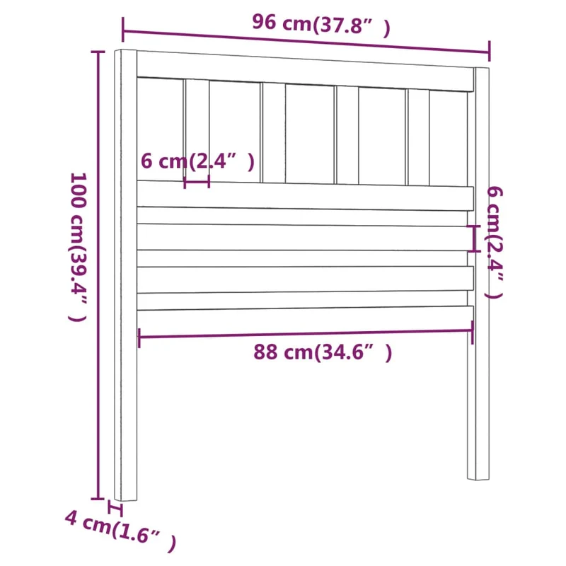 Tête de lit accessoire couchage chambre à coucher meuble 96 x 4 x 100 cm bois de pin noir TDL0202044