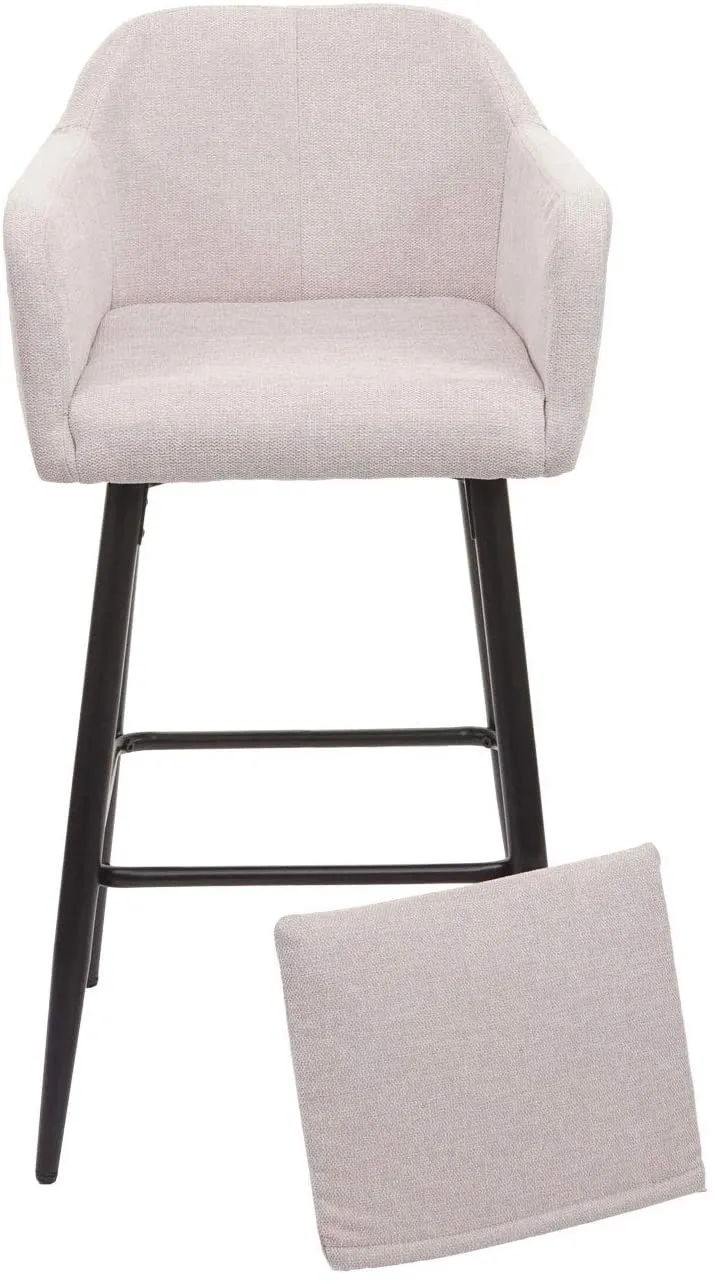 Lot de 2 tabourets de bar avec repose-pieds en tissu crème et métal noir TDB04063