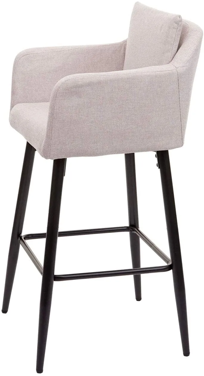 Lot de 2 tabourets de bar avec repose-pieds en tissu crème et métal noir TDB04063