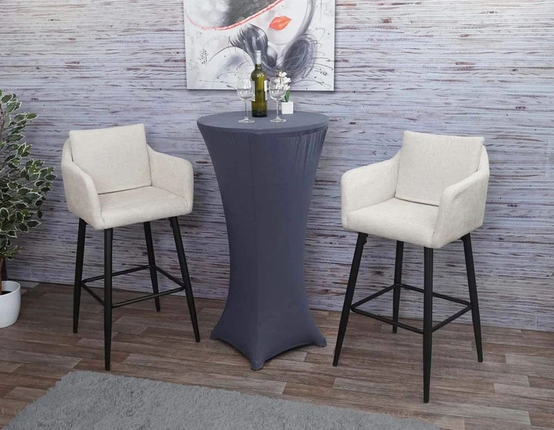 Lot de 2 tabourets de bar avec repose-pieds en tissu crème et métal noir TDB04063