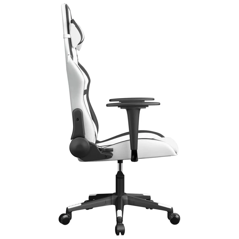 Fauteuil de bureau chaise gaming avec accoudoirs sur roulettes en PVC blanc et noir DEC025814