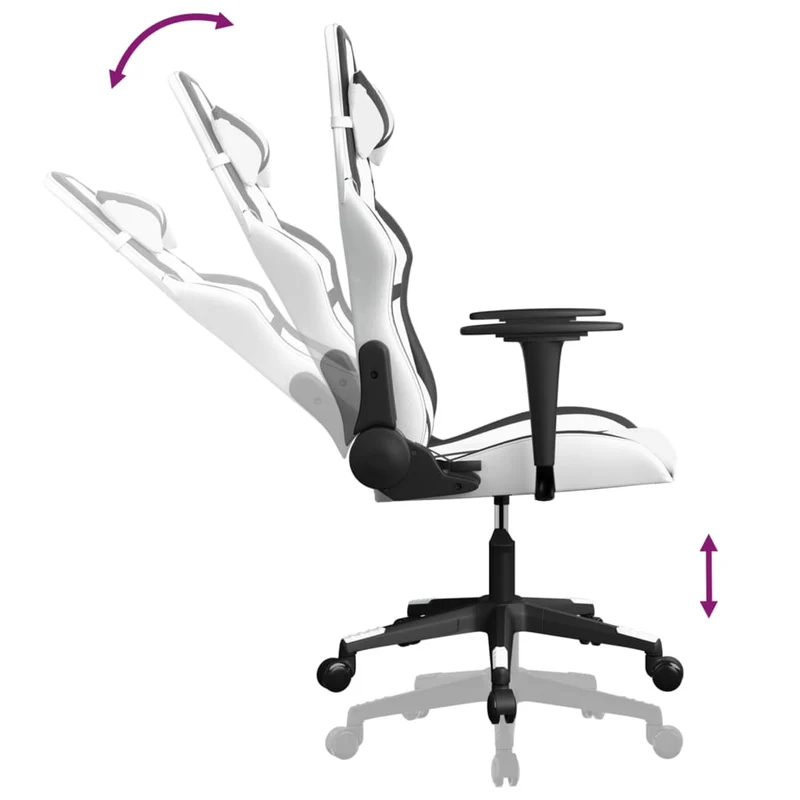 Fauteuil de bureau chaise gaming avec accoudoirs sur roulettes en PVC blanc et noir DEC025814