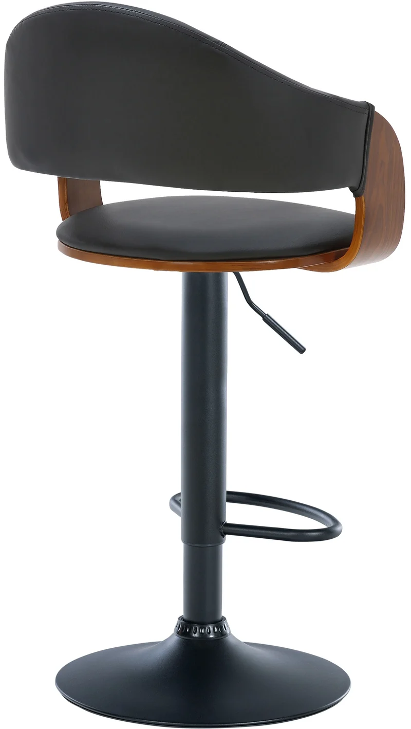 Lot de 2 tabourets de bar design rétro chic assise en PVC noir et bois noyer piètement en métal noir 10_0005877