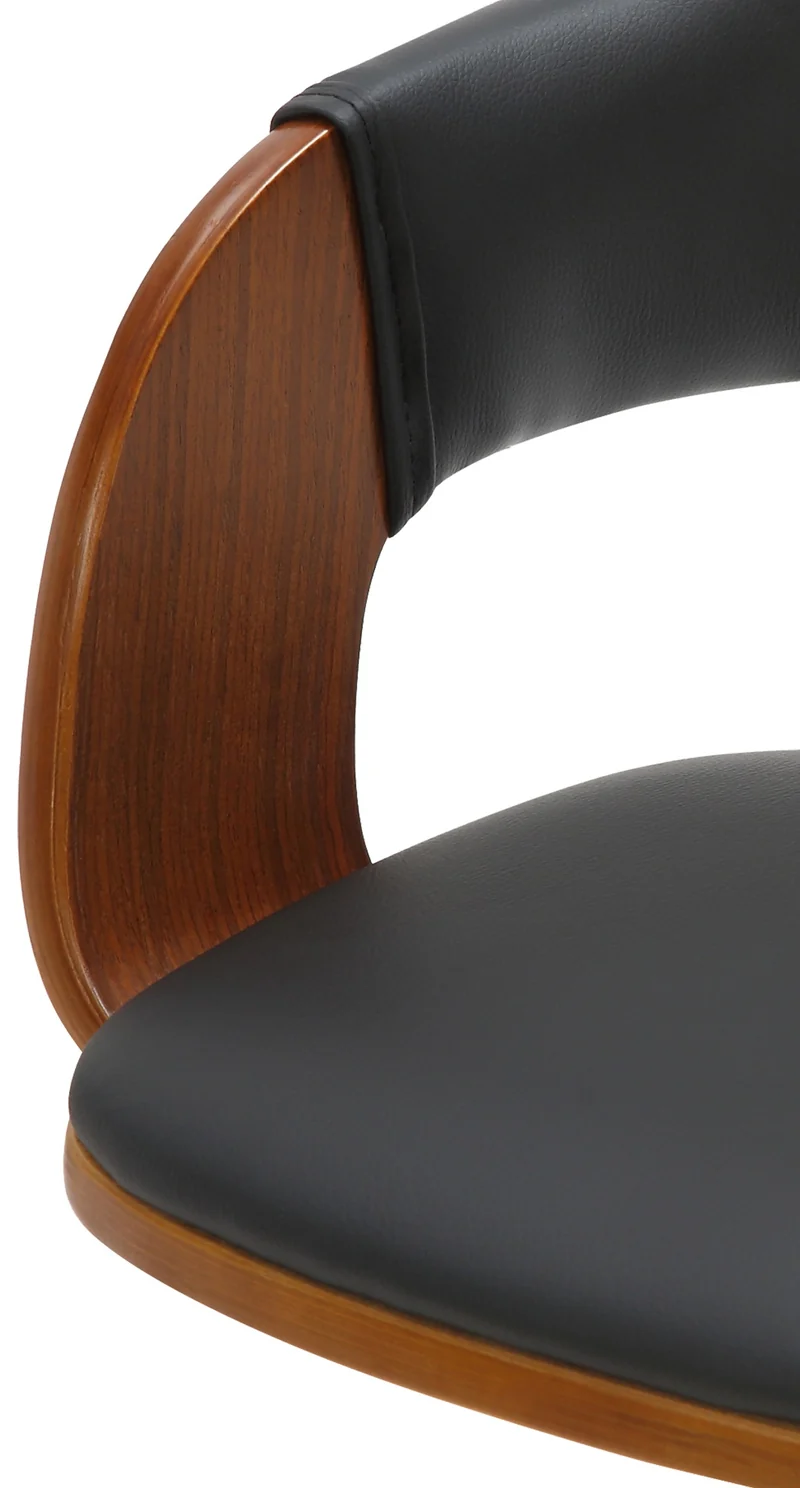 Lot de 2 tabourets de bar design rétro chic assise en PVC noir et bois noyer piètement en métal noir 10_0005877