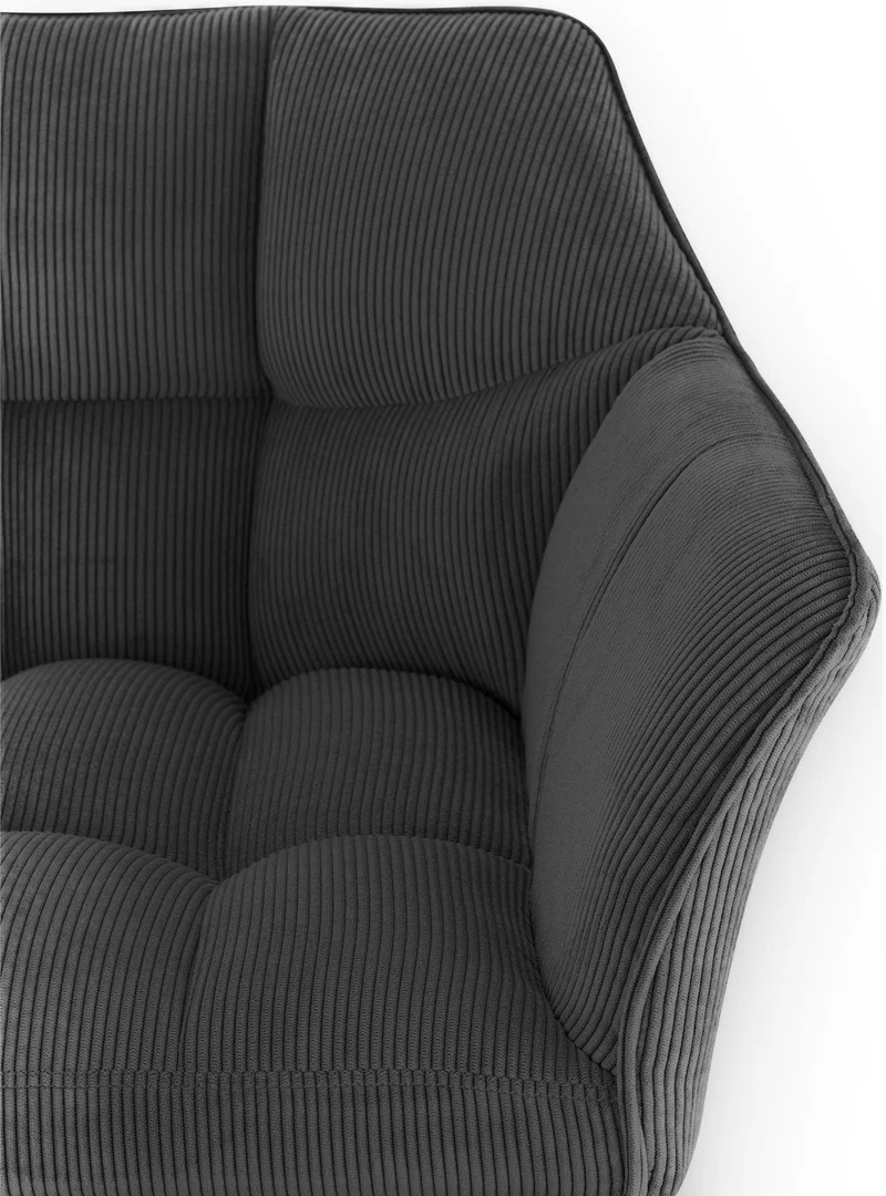 Tabouret de bar x1 assise enveloppante capitonnée en velours côtelé gris foncé avec structure à 4 pieds en métal noir 10_0005894