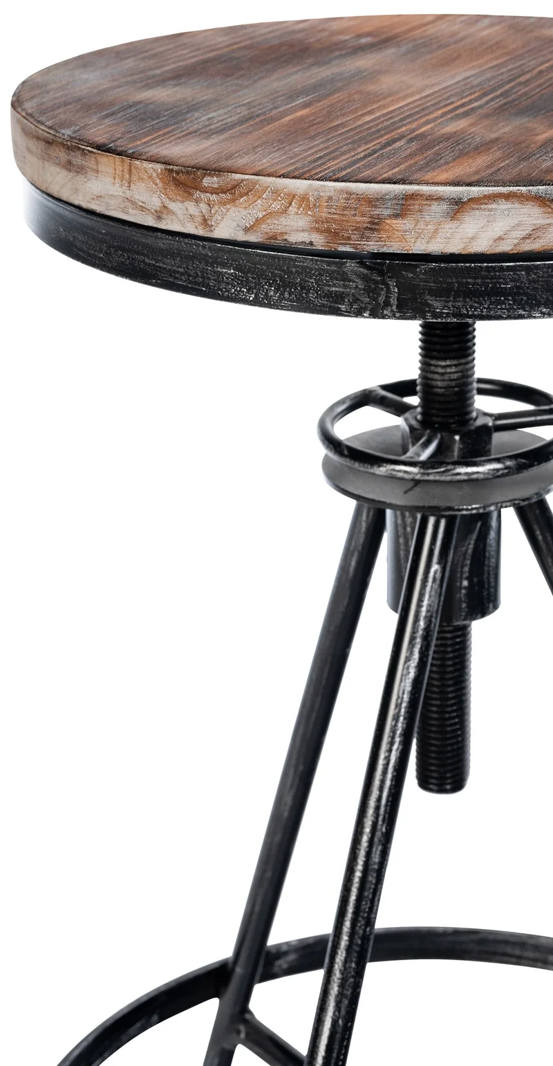 Tabouret de bar x1 réglable en bois massif et métal argenté - Style atelier vintage industriel 10_0005822