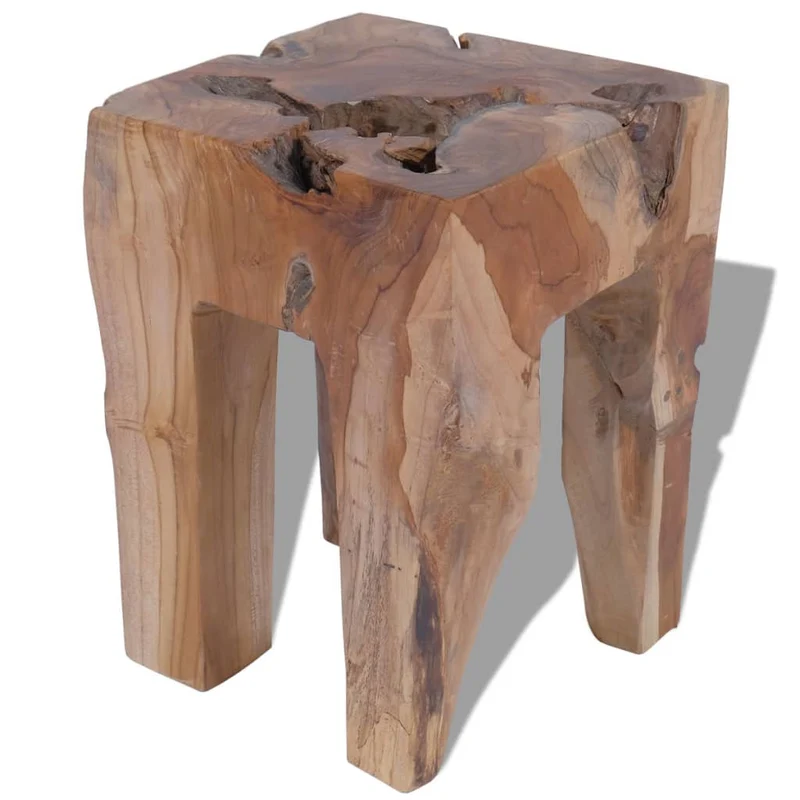 Tabouret assise support plantes design rustique bois de teck massif brun DEC026337