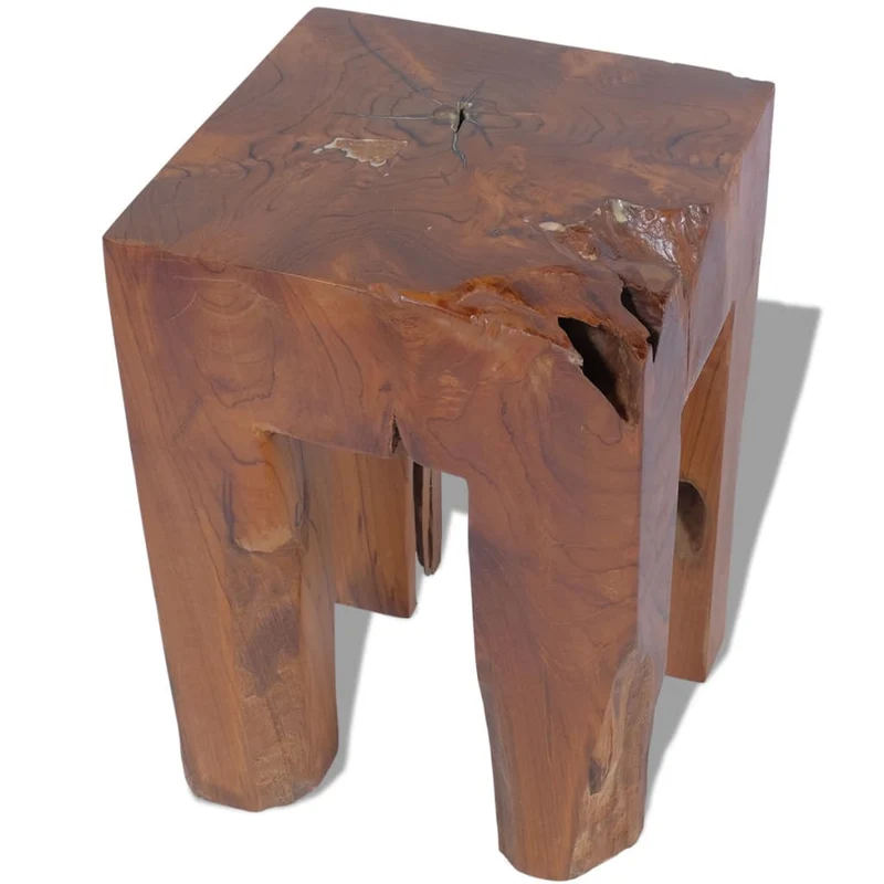 Tabouret assise support plantes design rustique bois de teck massif brun DEC026337