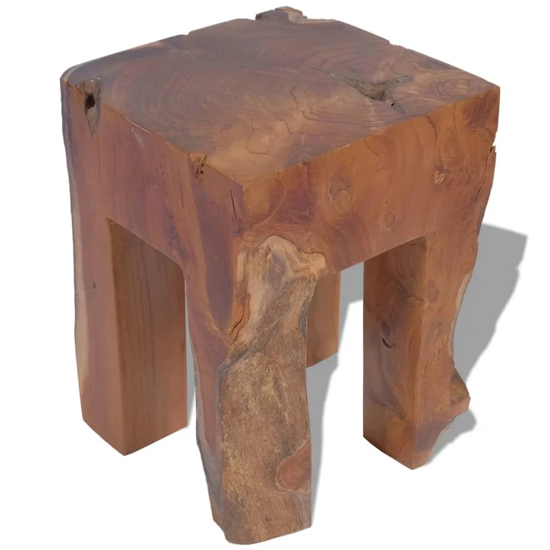 Tabouret assise support plantes design rustique bois de teck massif brun DEC026337