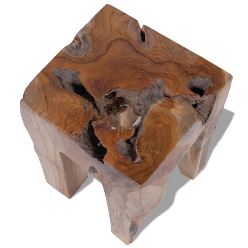 Tabouret assise support plantes design rustique bois de teck massif brun DEC026337