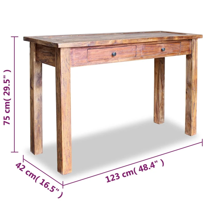 Table d'appoint console d'entrée meuble de salon avc tiroirs en bois d'acajou massif 123x42x75 cm DEC031733