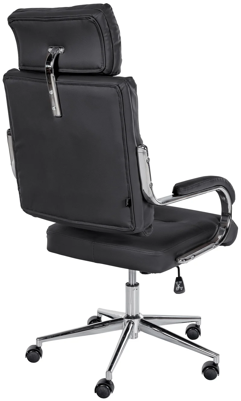 Fauteuil exécutif sur roulettes design épuré et confort optimal base chromée et revêtement en similicuir noir 10_0006954