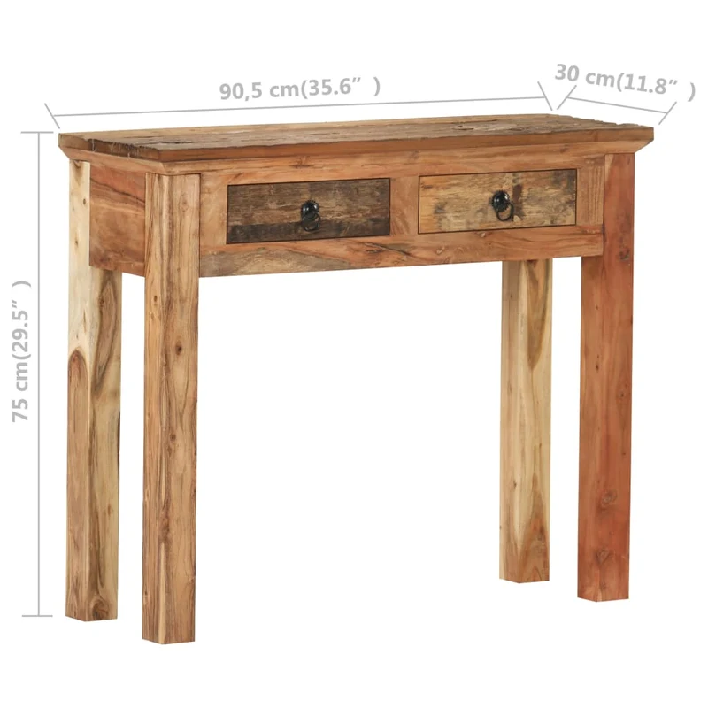 Table console avec tiroirs 90,5 x 30 x 75 cm bois d'acacia et de récupération marron DEC031583