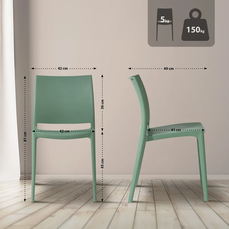 Chaise de jardin empilable dossier incurvé à quatre pieds stable en plastique vert 10_0007897