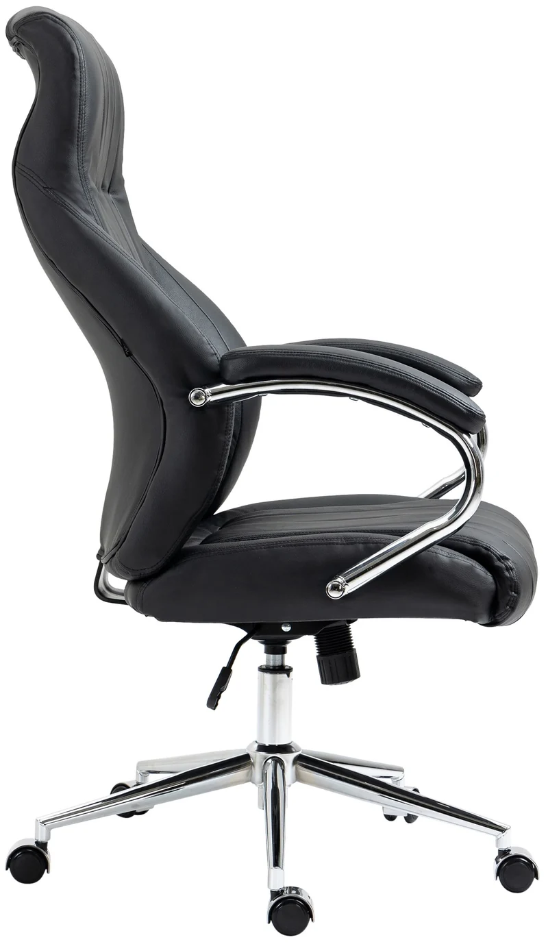 Fauteuil de bureau forme ergonomique pivotant à 360° en véritable cuir noir et métal chromé 10_0002715