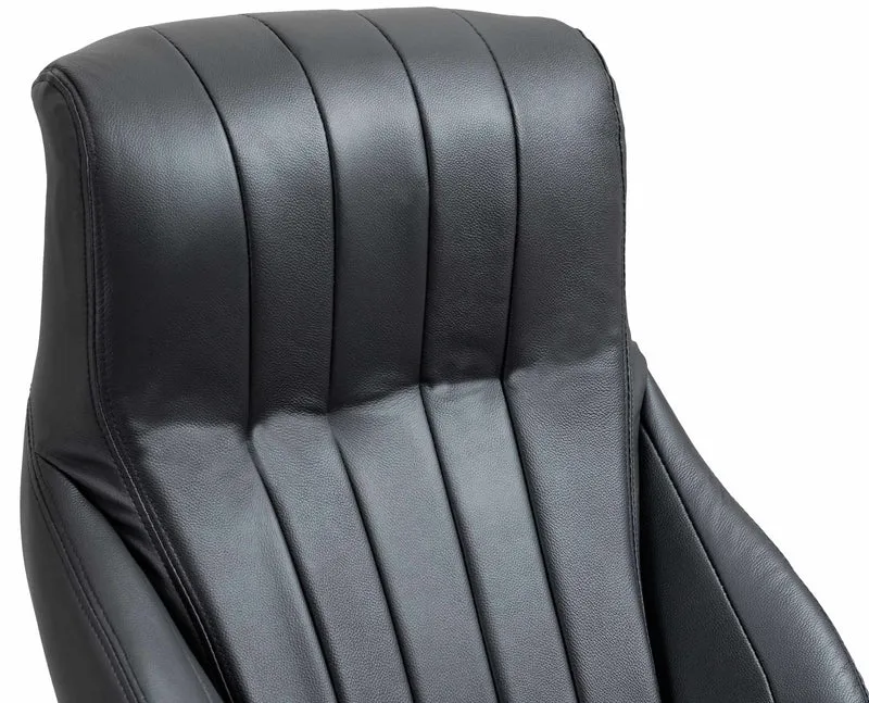 Fauteuil de bureau forme ergonomique pivotant à 360° en véritable cuir noir et métal chromé 10_0002715
