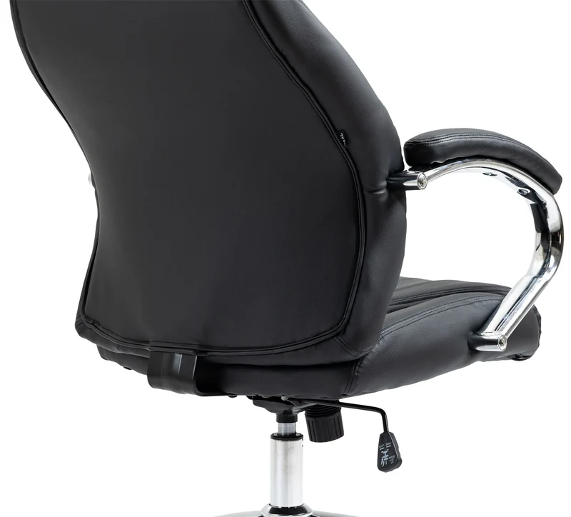 Fauteuil de bureau forme ergonomique pivotant à 360° en véritable cuir noir et métal chromé 10_0002715