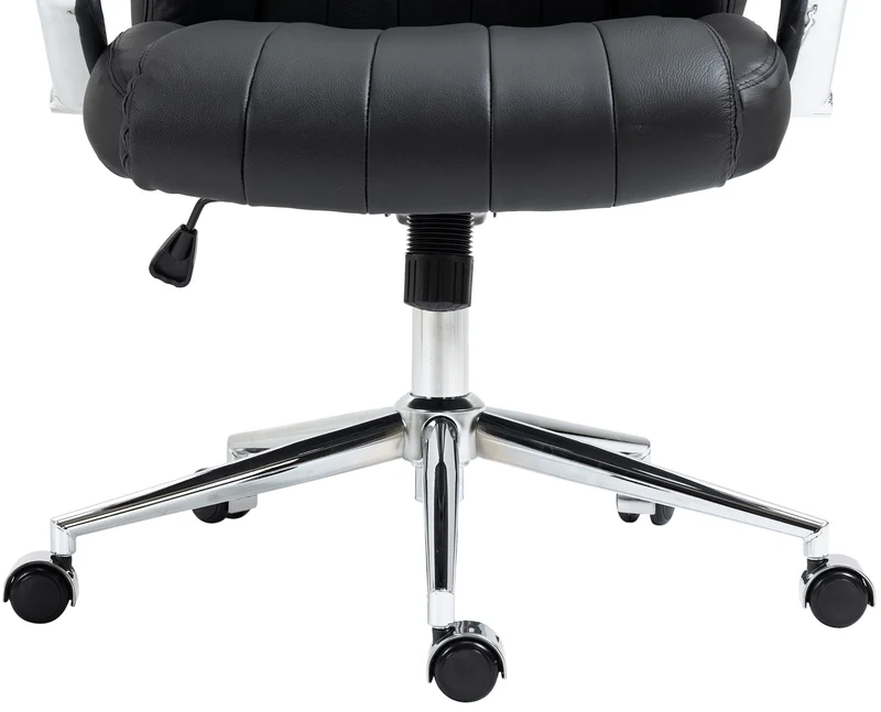 Fauteuil de bureau forme ergonomique pivotant à 360° en véritable cuir noir et métal chromé 10_0002715
