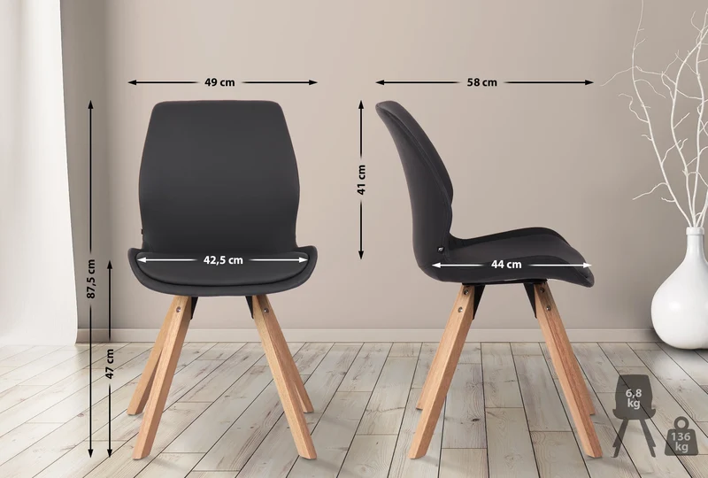 Lot de 4 chaises de salle à manger design scandinave en PVC noir pieds en bois clair 10_0001846
