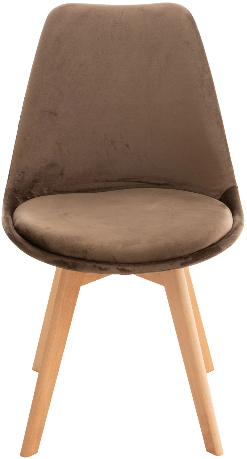 Lot de 4 chaises de salle à manger design scandinave en tissu velours marron foncé pieds bois clair CDS10382
