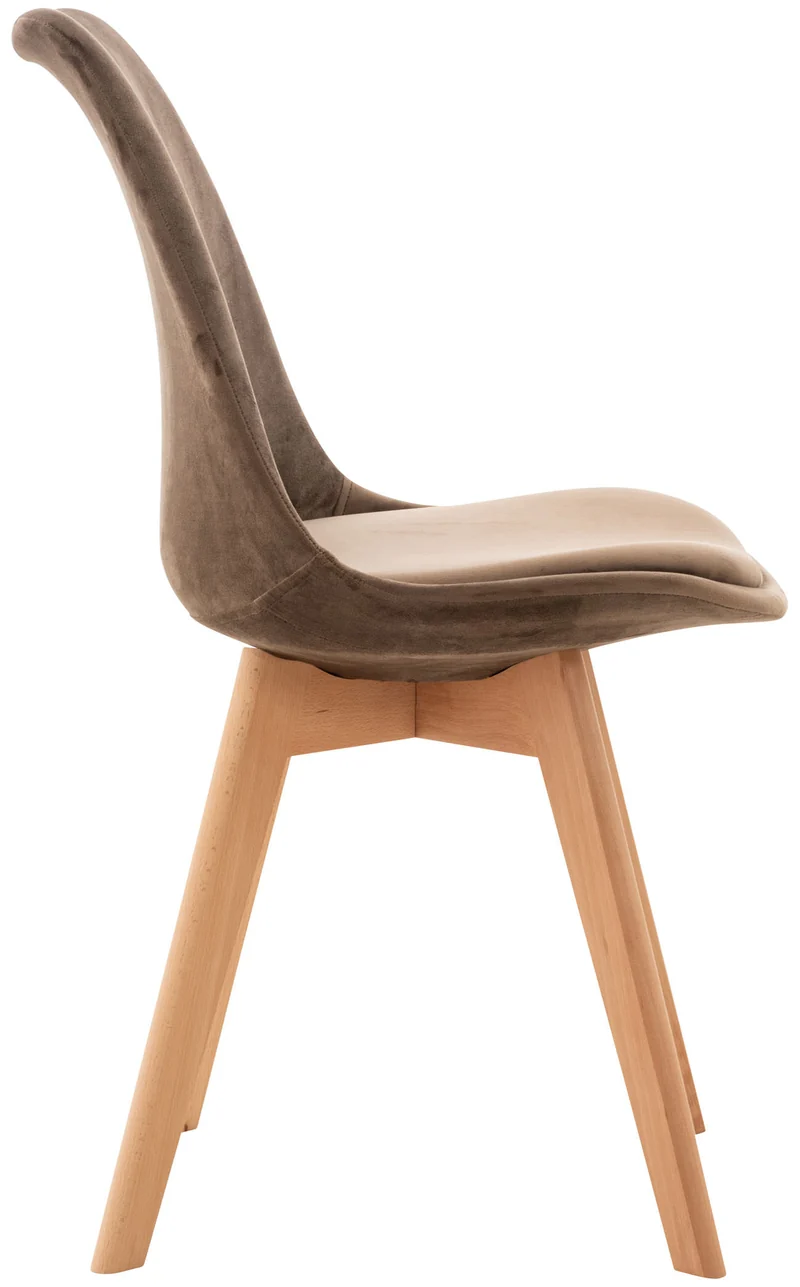 Lot de 4 chaises de salle à manger design scandinave en tissu velours marron foncé pieds bois clair CDS10382