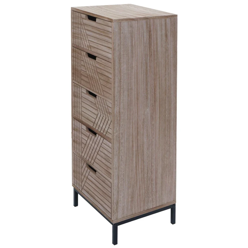 Commode meuble de rangement 5 tiroirs design 3D 84x35x29 cm en bois et métal 04_0009739