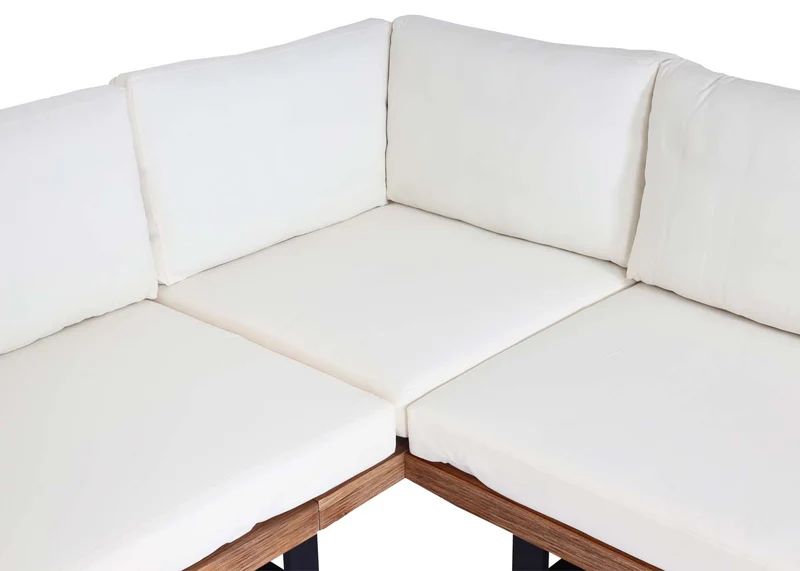 Salon de jardin ensemble lounge 5 places 255x255 cm aluminium et bois d’acacia avec coussins crème 04_0010286