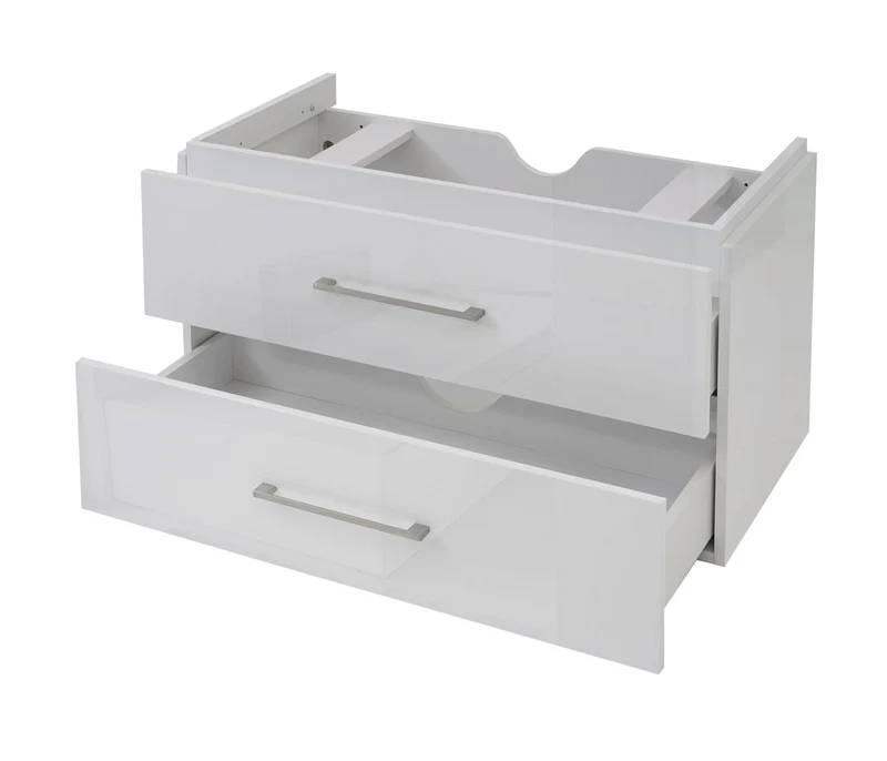 Meuble sous-vasque 90 cm suspendu 2 tiroirs Soft-Close encoche siphon style moderne contreplaqué blanc brillant 04_0010531
