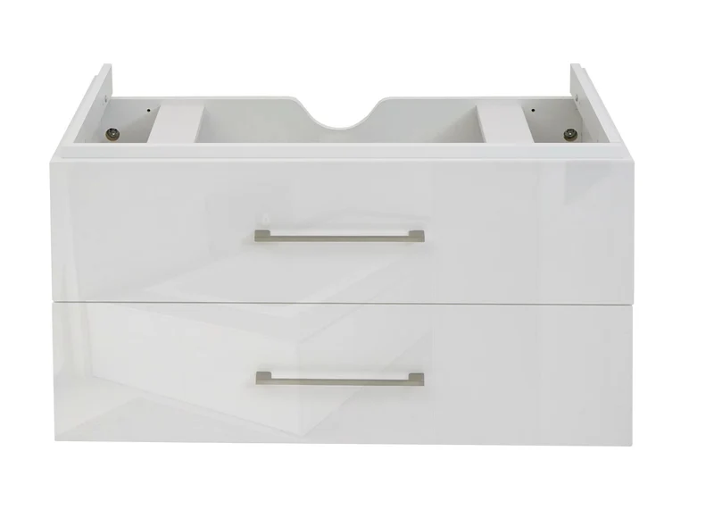 Meuble sous-vasque 90 cm suspendu 2 tiroirs Soft-Close encoche siphon style moderne contreplaqué blanc brillant 04_0010531