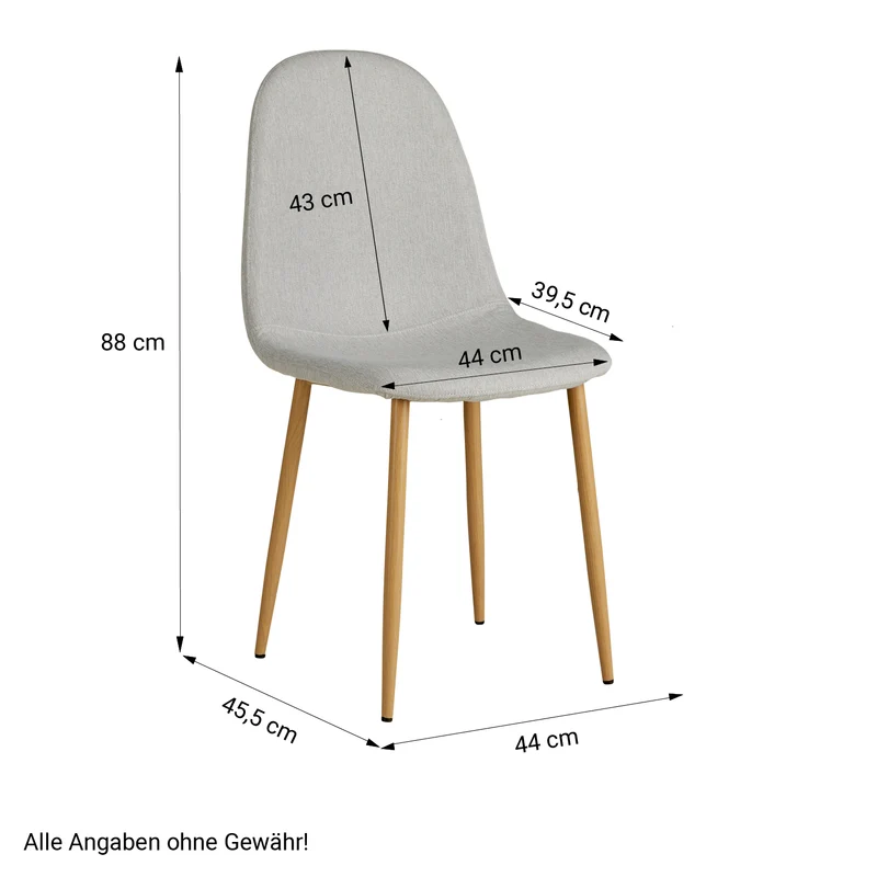Lot de 6 chaises de salle à manger cuisine confortable et moderne en tissu gris pieds métal aspect bois CDS06304
