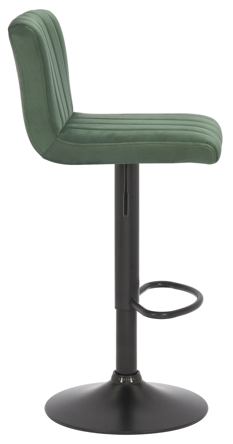 Lot de 2 tabourets de bar pivotant hauteur réglable assise surpiqué en velours vert et métal noir 10_0004228