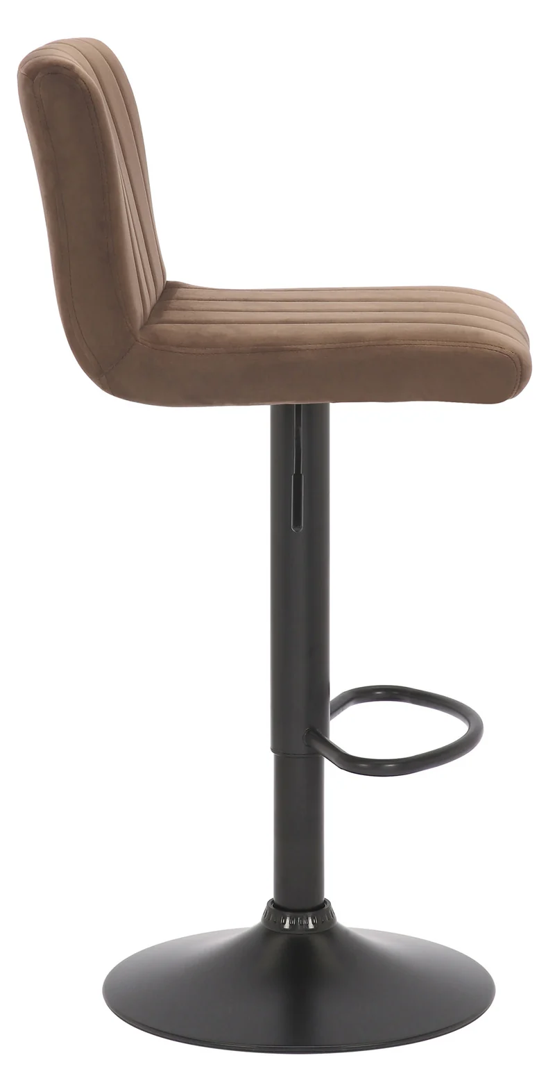 Tabouret de bar x1 pivotant hauteur réglable assise surpiqué en velours marron et métal noir 10_0005001