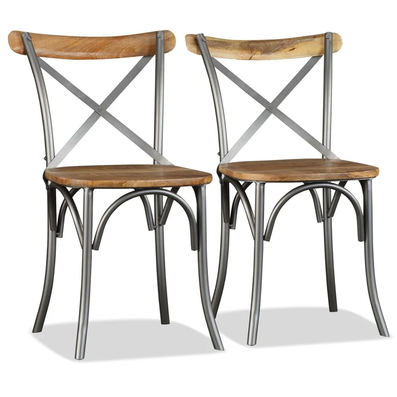 Lot de 6 chaises de salle à manger cuisine design industriel bois de manguier massif et acier CDS022103